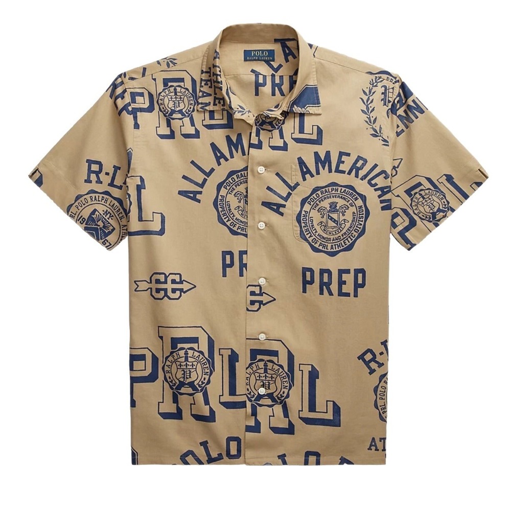 Polo by Ralph Lauren Linen Camp Shirt Size XL American Prep Spellout